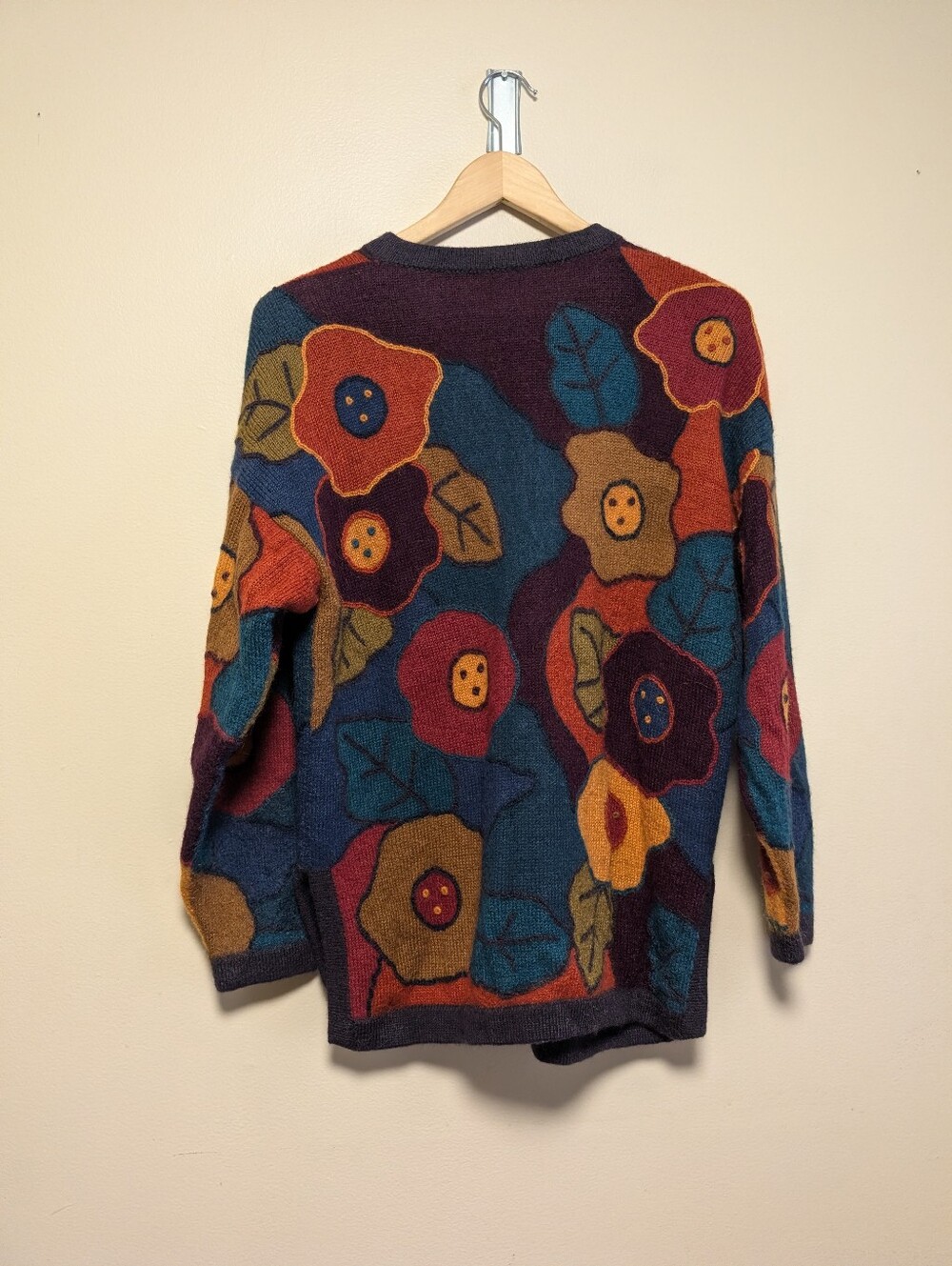 Floral Button Front Wool Feel Cardigan Sweater Size L - Picture 6 of 6